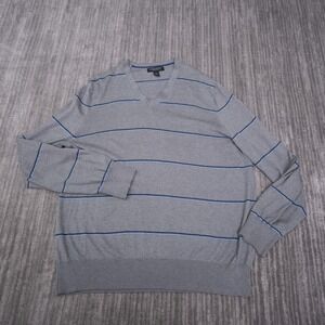 Banana Republic Sweater Men XL Luxury Blend Grey Silk Cashmere Stripe V-Neck EUC
